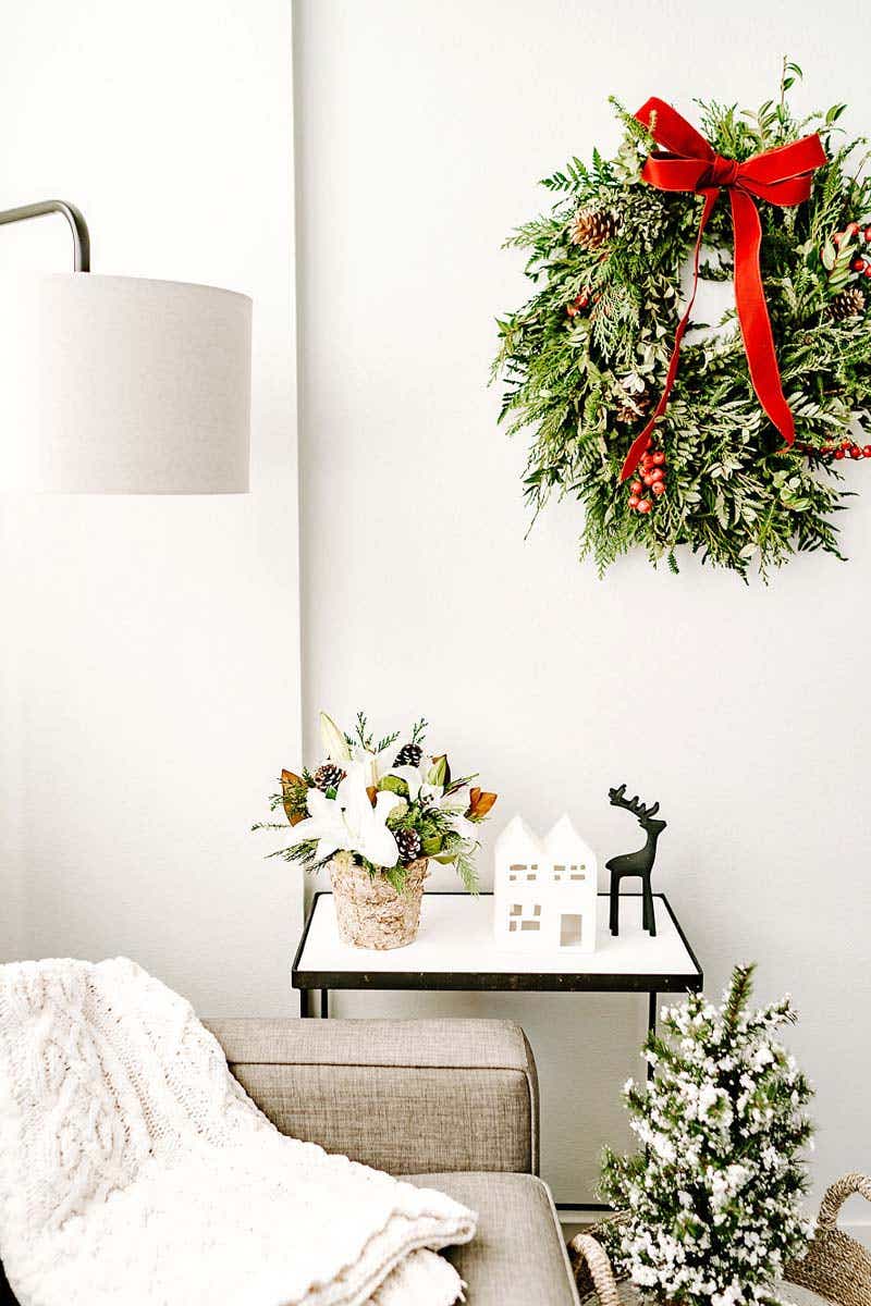 Christmas wreath on display in a home