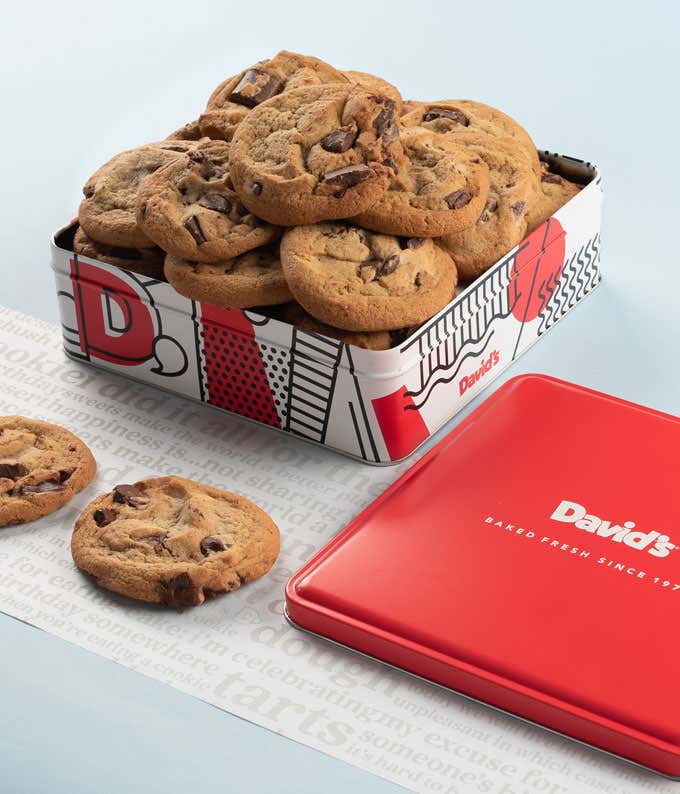 David's chocolate chunk cookie tin