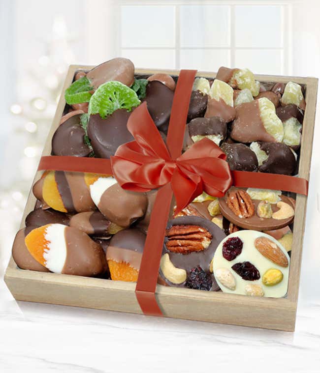 Luxury Belgian Chocolate Covered Dried Fruit Wooden Tray