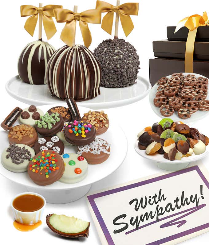 With Sympathy Belgian Chocolate Covered Fruit Gift Basket