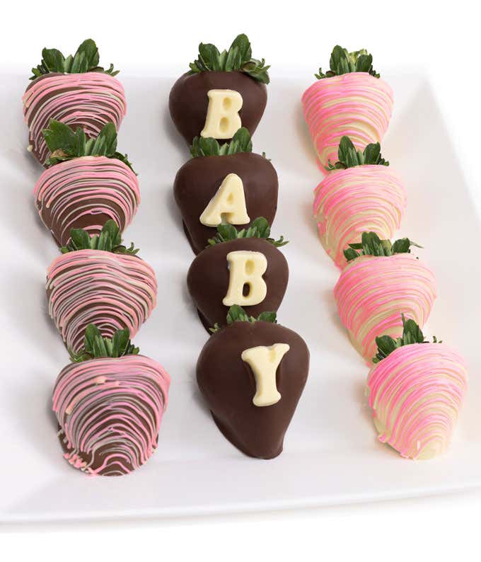 1 Dozen Baby Girl Belgian Chocolate Covered Strawberries