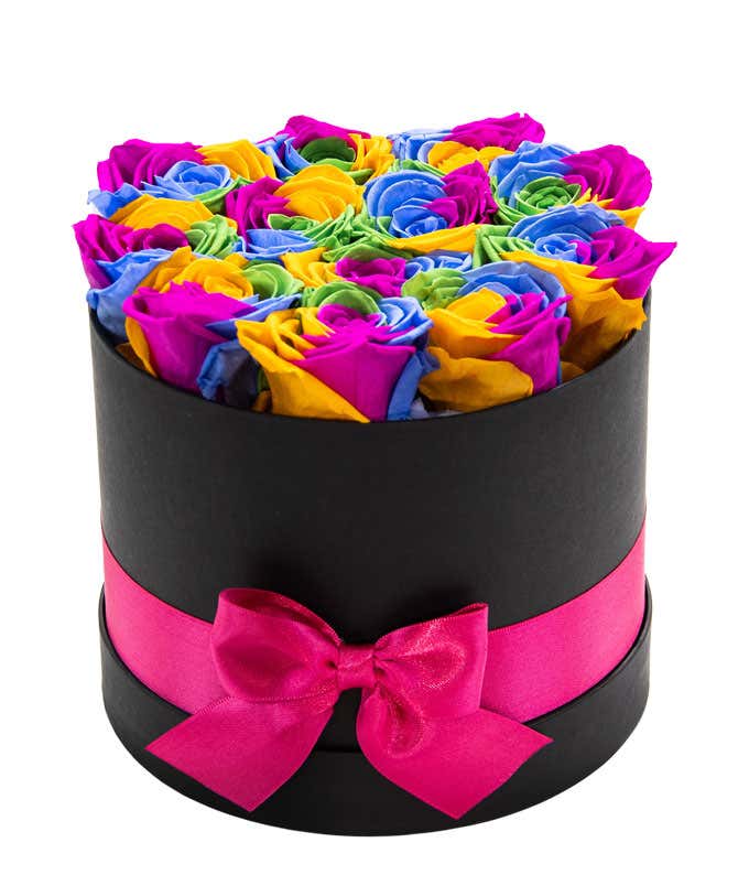 Luxury Dozen Preserved Rainbow Roses