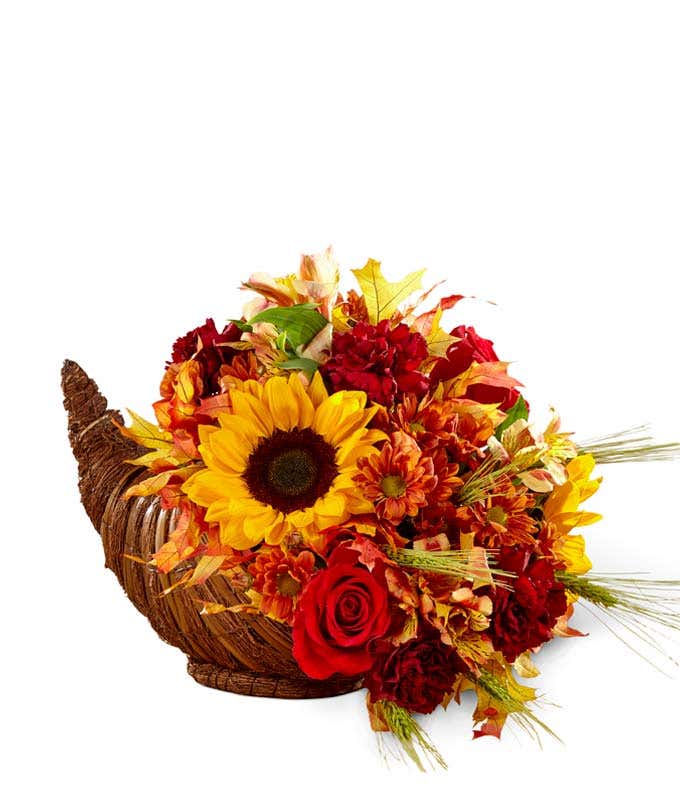 Fall Cornucopia with flowers