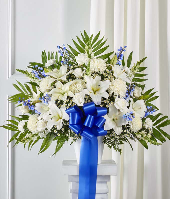 Blue & White Sympathy Standing Basket