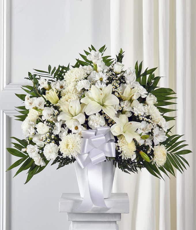 All white flower sympathy standing spray