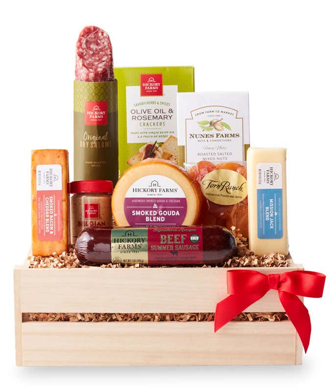 Meat & Cheese Wooden Crate Gift Basket